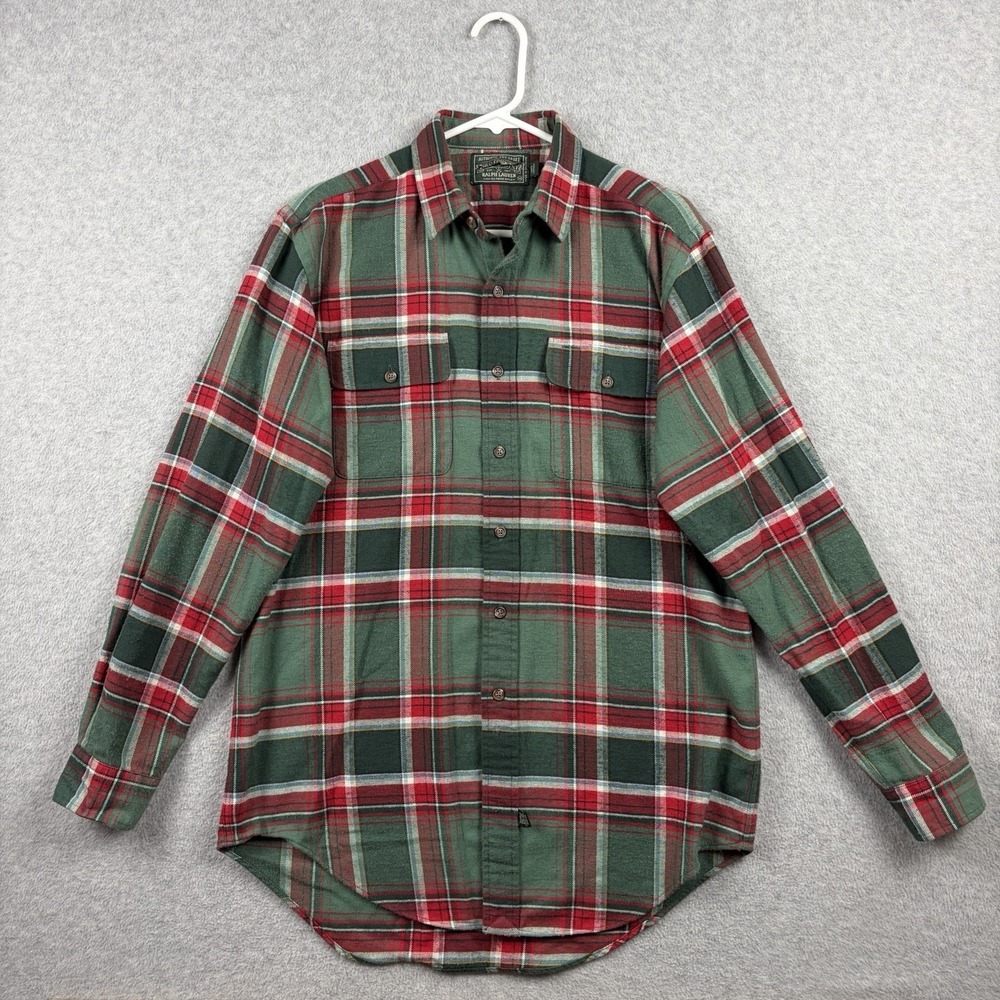 Polo Country Ralph Lauren Shirt Mens Medium Green Red Plaid Brushed Flannel